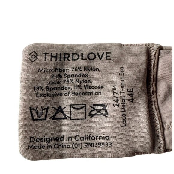 Thirdlove Woman's Sz 44E 44 E Taupe Lace Detail T-Shirt Bra - Picture 4 of 9